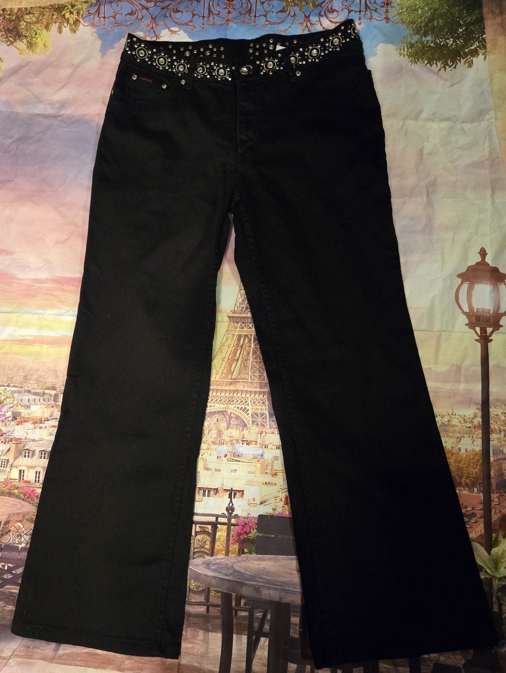 Black Women’s Jeans with Embellished Waistband